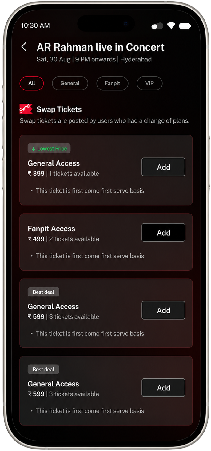 Eswap ticket category selection